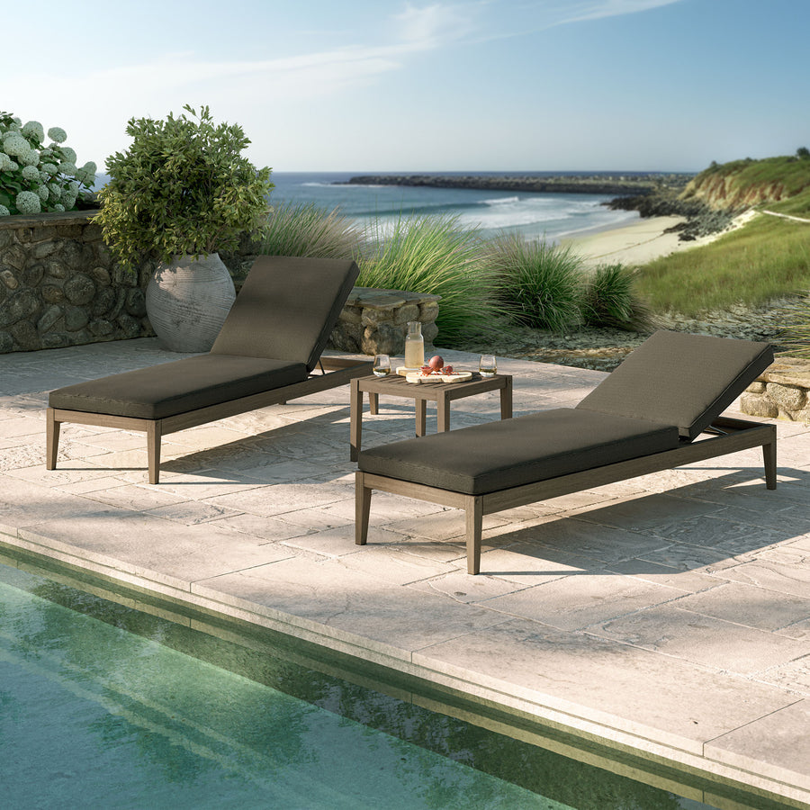 Roan 3-Piece Outdoor Patio Teak Wood Furniture Set with Chaise Lounges and Side Table in Weathered Gray Flint