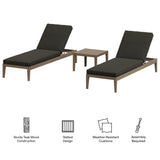 Roan 3-Piece Outdoor Patio Teak Wood Furniture Set with Chaise Lounges and Side Table in Weathered Gray Flint
