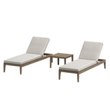 Roan 3-Piece Outdoor Patio Teak Wood Furniture Set with Chaise Lounges and Side Table in Weathered Gray Pebble