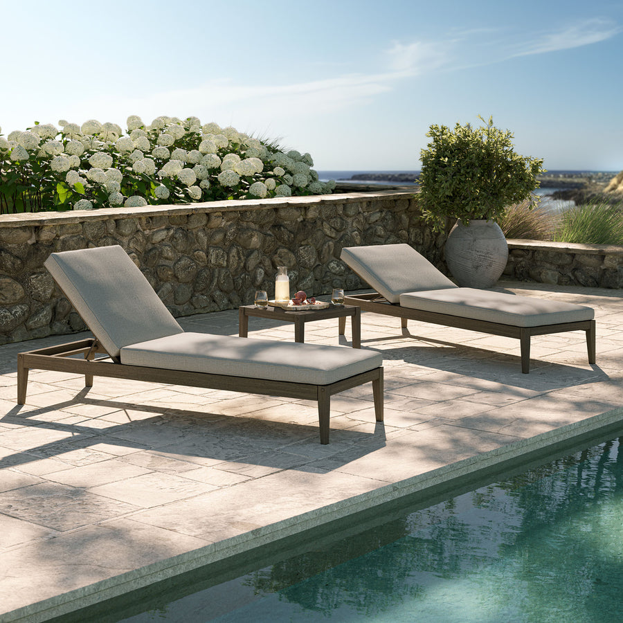 Roan 3-Piece Outdoor Patio Teak Wood Furniture Set with Chaise Lounges and Side Table in Weathered Gray Pebble