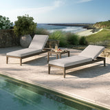 Roan 3-Piece Outdoor Patio Teak Wood Furniture Set with Chaise Lounges and Side Table in Weathered Gray Pebble