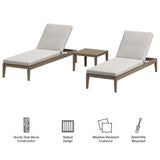 Roan 3-Piece Outdoor Patio Teak Wood Furniture Set with Chaise Lounges and Side Table in Weathered Gray Pebble