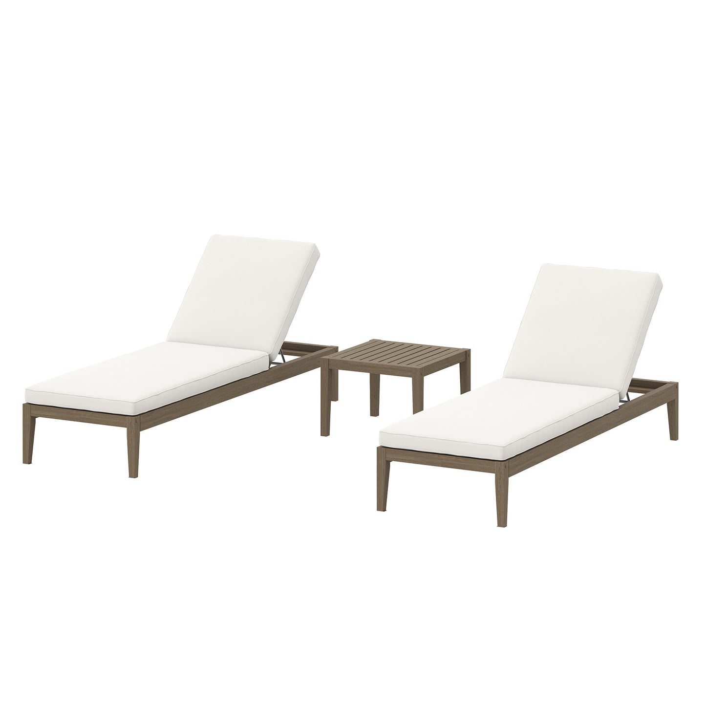Northlake 3-Piece Outdoor Patio Teak Wood Furniture Set with Chaise Lounges and Side Table by Furniture For America