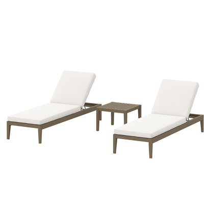 Northlake 3-Piece Outdoor Patio Teak Wood Furniture Set with Chaise Lounges and Side Table by Furniture For America