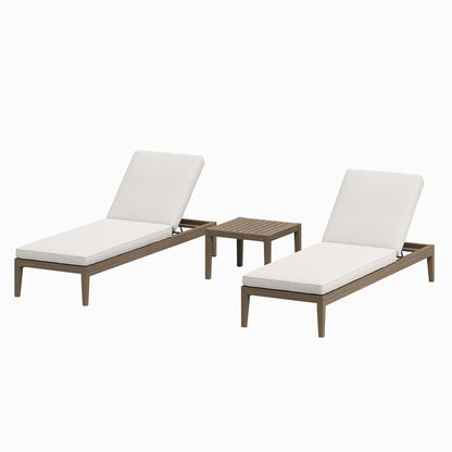 Northlake 3-Piece Outdoor Patio Teak Wood Furniture Set with Chaise Lounges and Side Table by Furniture For America