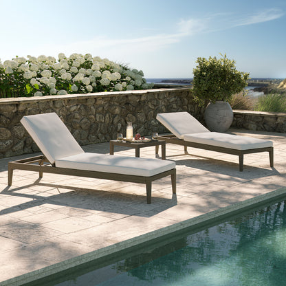 Northlake 3-Piece Outdoor Patio Teak Wood Furniture Set with Chaise Lounges and Side Table by Furniture For America