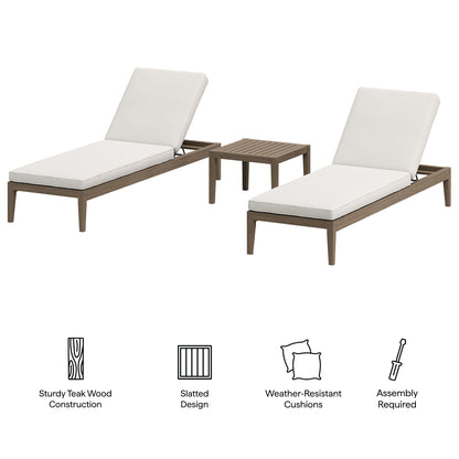 Northlake 3-Piece Outdoor Patio Teak Wood Furniture Set with Chaise Lounges and Side Table by Furniture For America