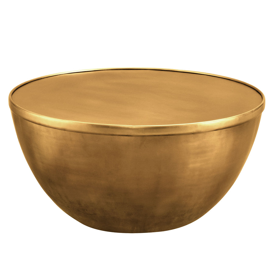 Lila 32 Inch Metal Storage Coffee Table in Burnished Brass