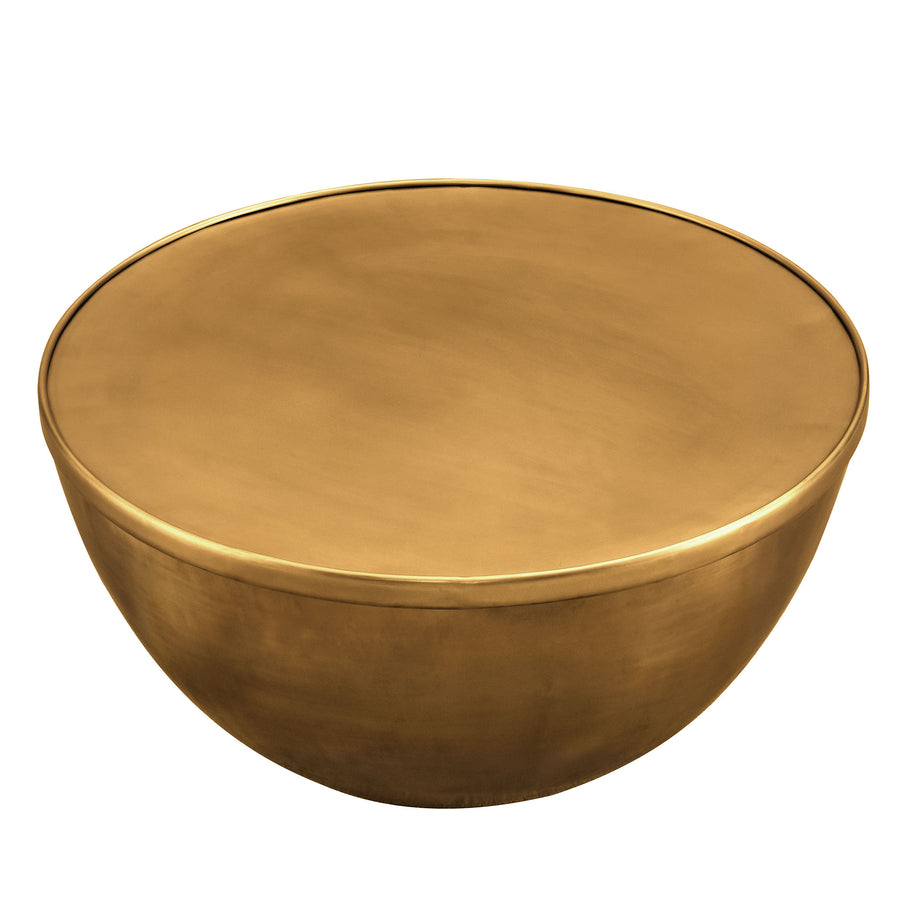 Lila 32 Inch Metal Storage Coffee Table in Burnished Brass
