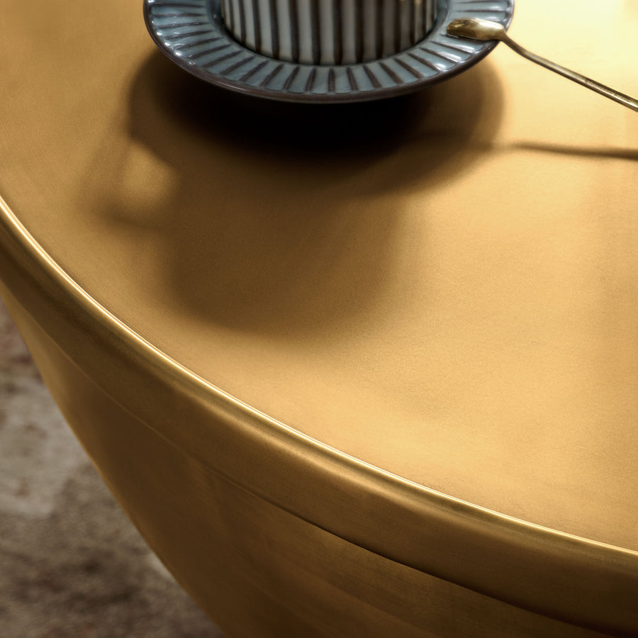 Lila 32 Inch Metal Storage Coffee Table in Burnished Brass