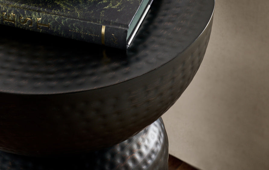 Oisin Metal Hammered Side Table in Black