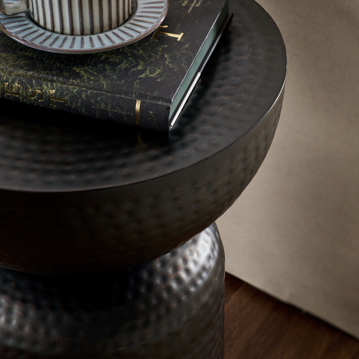 Mella Metal Hammered Side Table in Black