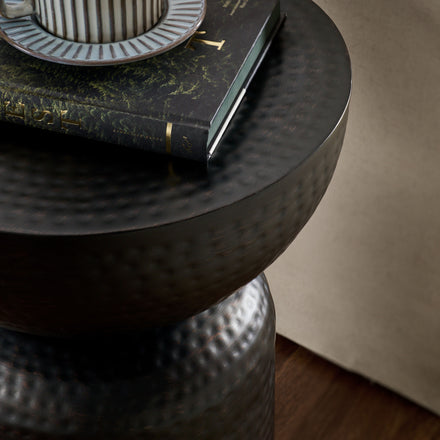 Mella Metal Hammered Side Table in Black