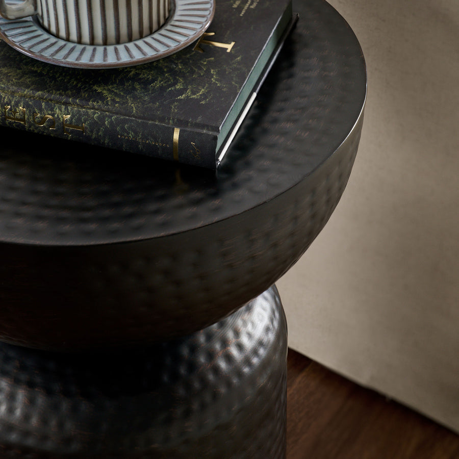 Oisin Metal Hammered Side Table in Black