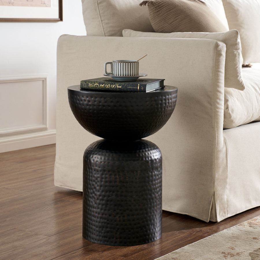 Oisin Metal Hammered Side Table in Black