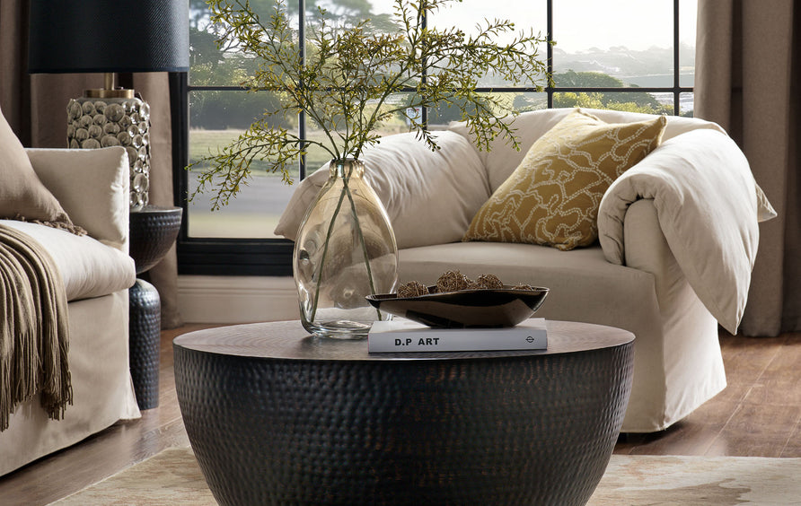 Oisin 32 Inch Metal Hammered Coffee Table in Black
