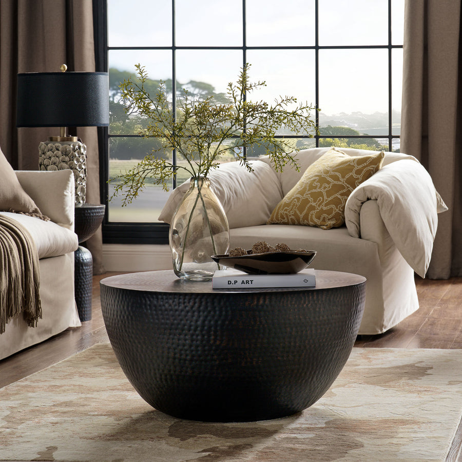 Oisin 32 Inch Metal Hammered Coffee Table in Black