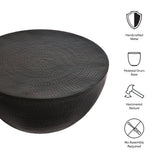 Oisin 32 Inch Metal Hammered Coffee Table in Black