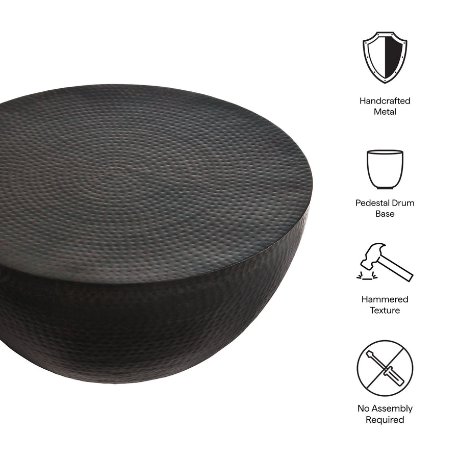 Oisin 32 Inch Metal Hammered Coffee Table in Black