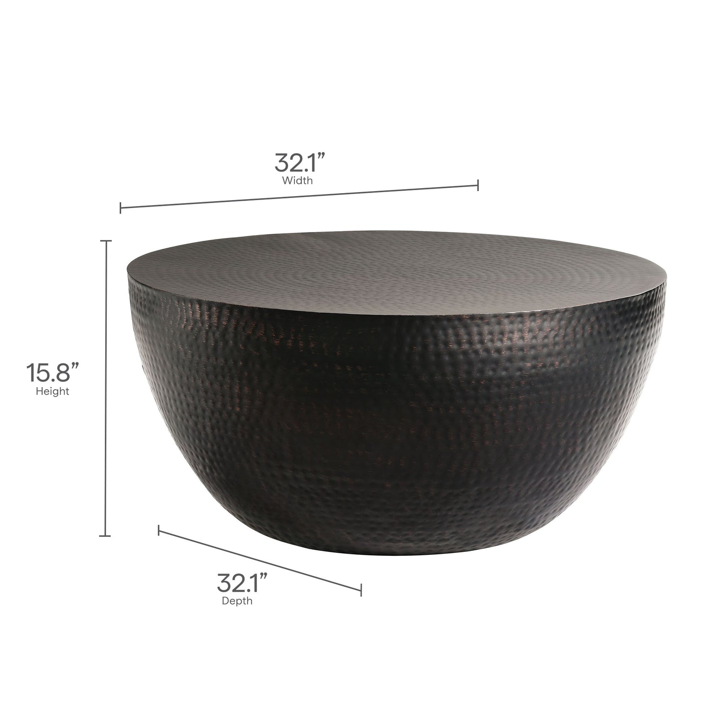 Mella 32 Inch Metal Hammered Coffee Table by Furniture For America