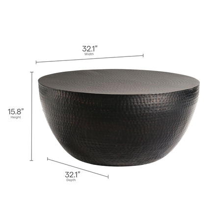 Mella 32 Inch Metal Hammered Coffee Table in Black