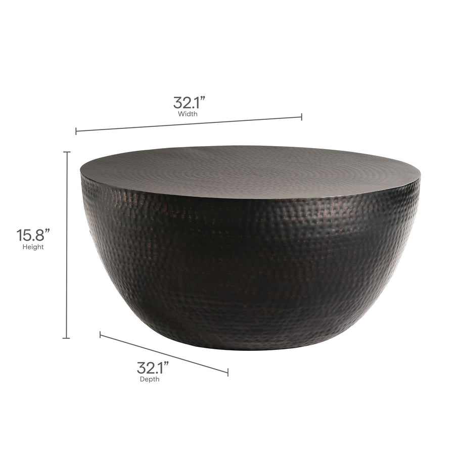 Oisin 32 Inch Metal Hammered Coffee Table in Black