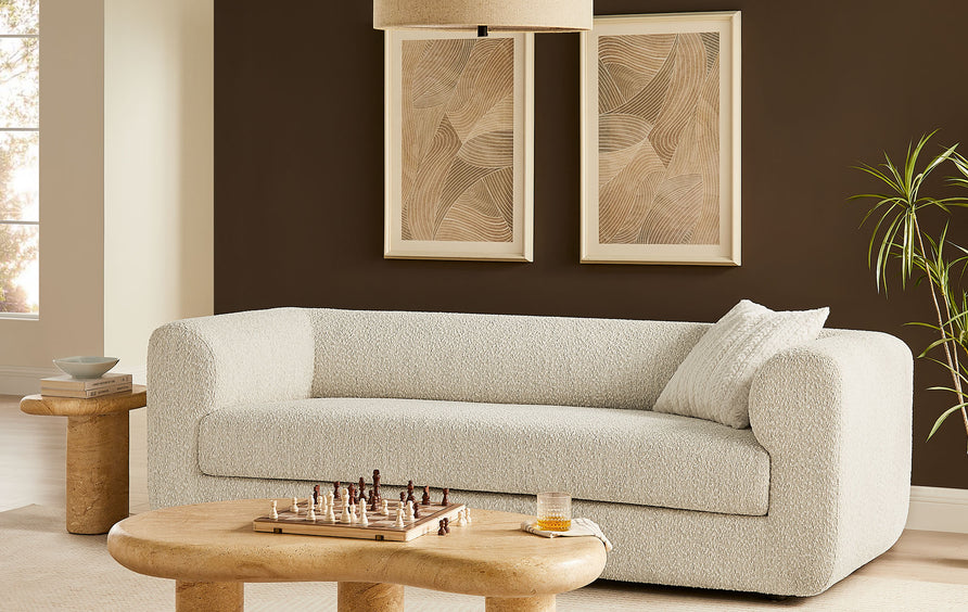 Emrys 89" Boucle Upholstered Sofa in Pearl