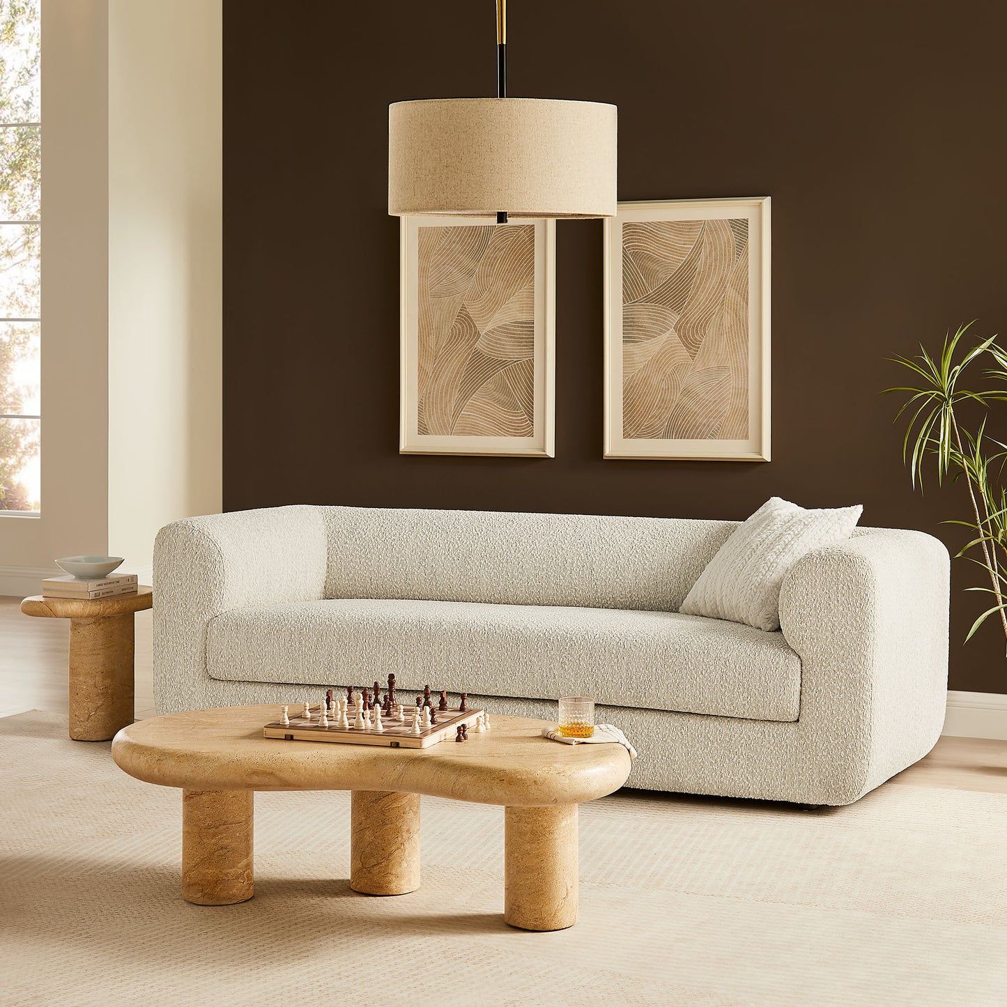 Emrys 89" Boucle Upholstered Sofa in Pearl