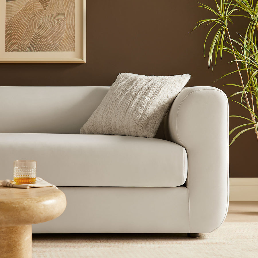Emrys 89" Performance Velvet Upholstered Sofa in Alabaster