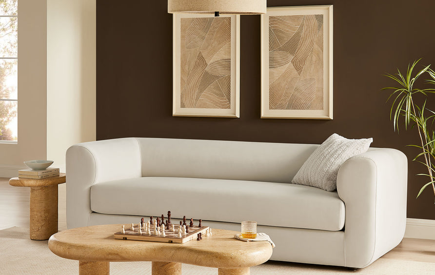 Emrys 89" Performance Velvet Upholstered Sofa in Alabaster