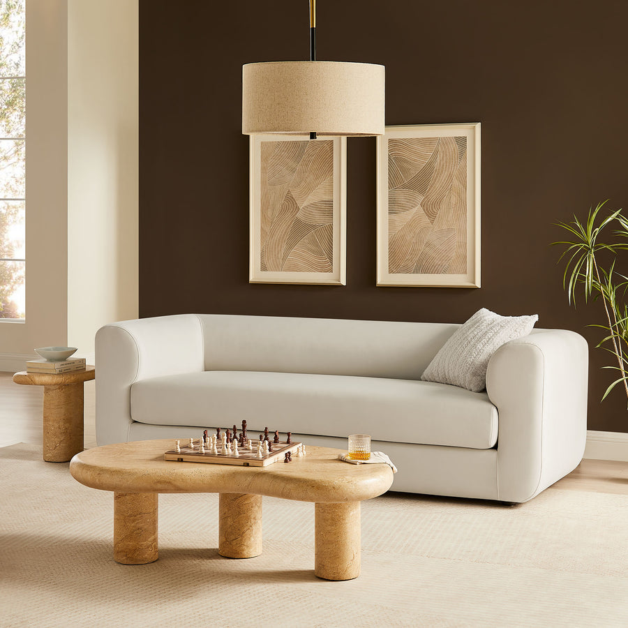 Emrys 89" Performance Velvet Upholstered Sofa in Alabaster