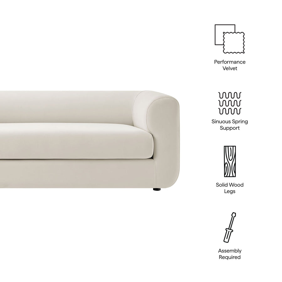 Emrys 89" Performance Velvet Upholstered Sofa in Alabaster