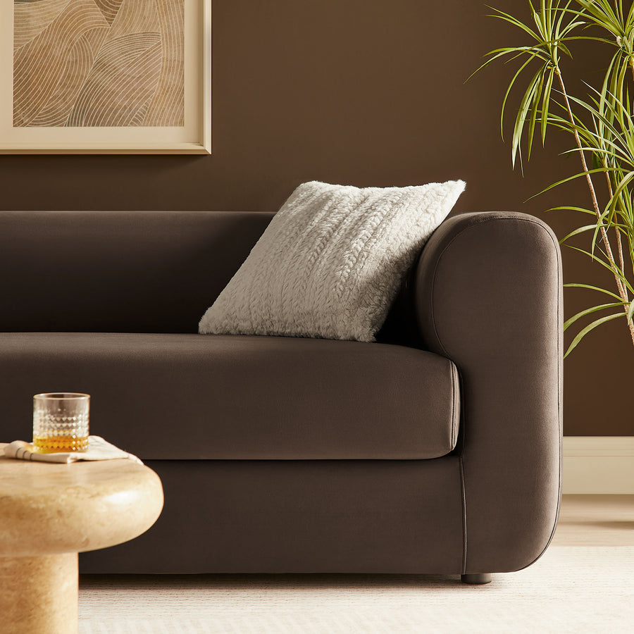 Emrys 89" Performance Velvet Upholstered Sofa in Chocolate Brown