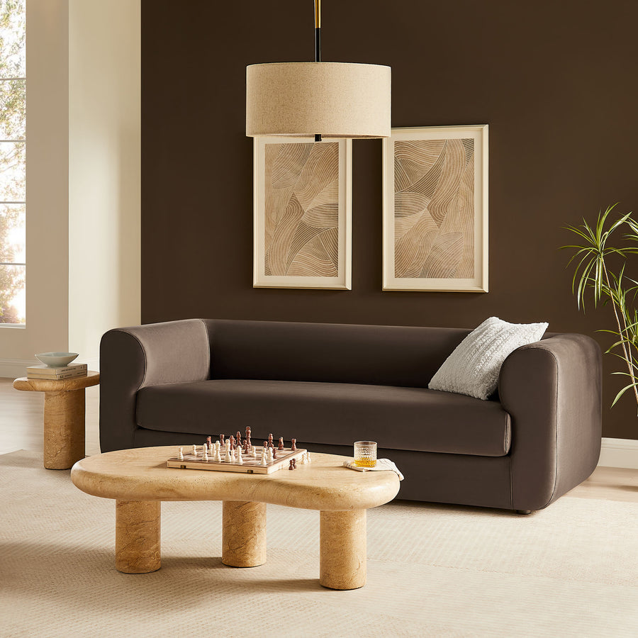 Emrys 89" Performance Velvet Upholstered Sofa in Chocolate Brown