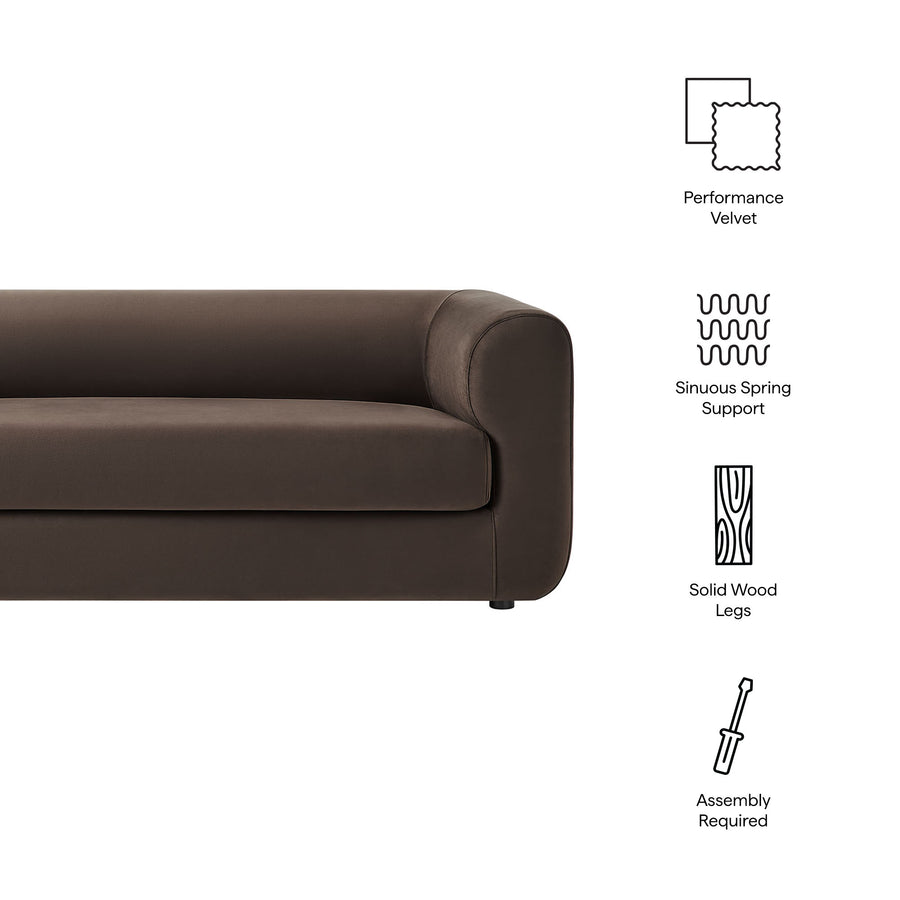 Emrys 89" Performance Velvet Upholstered Sofa in Chocolate Brown