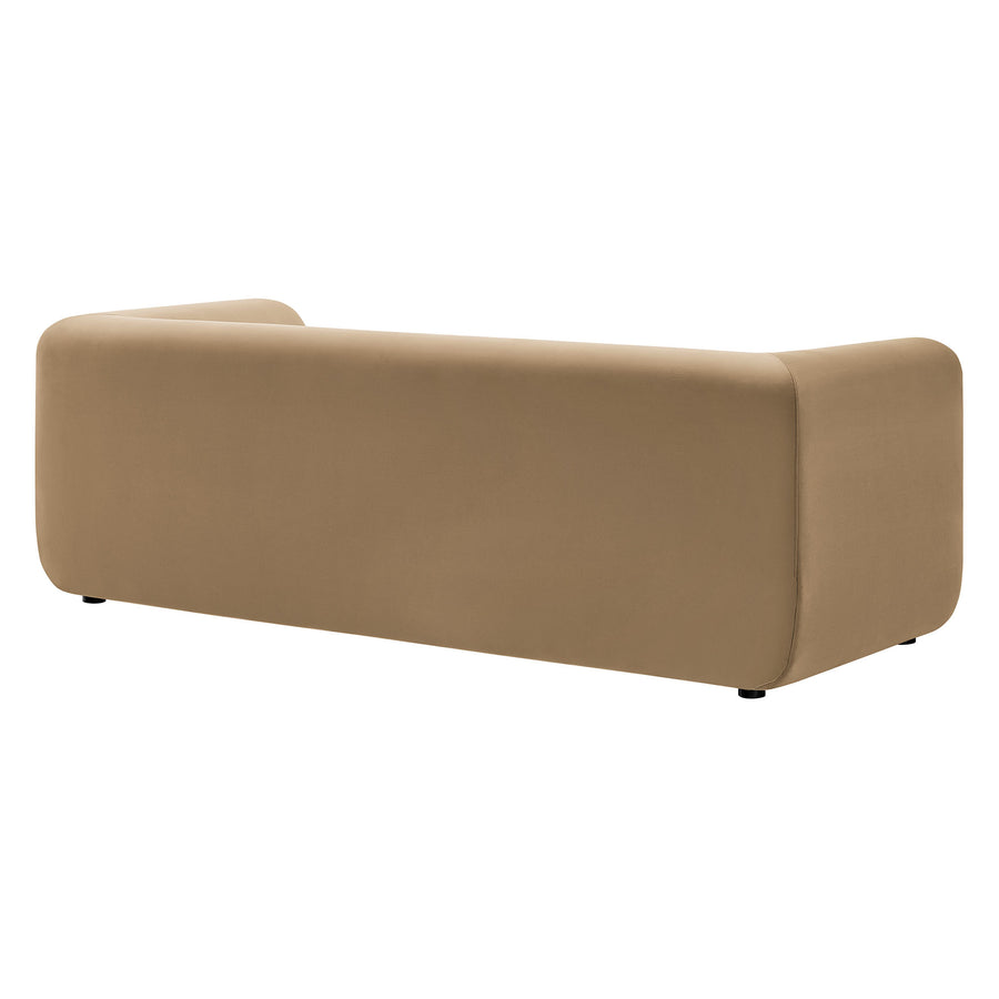 Emrys 89" Performance Velvet Upholstered Sofa in Taupe