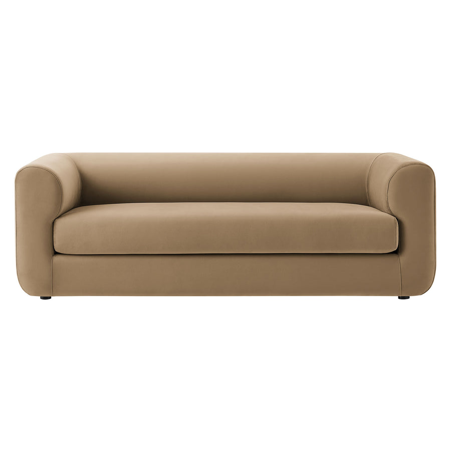 Emrys 89" Performance Velvet Upholstered Sofa in Taupe