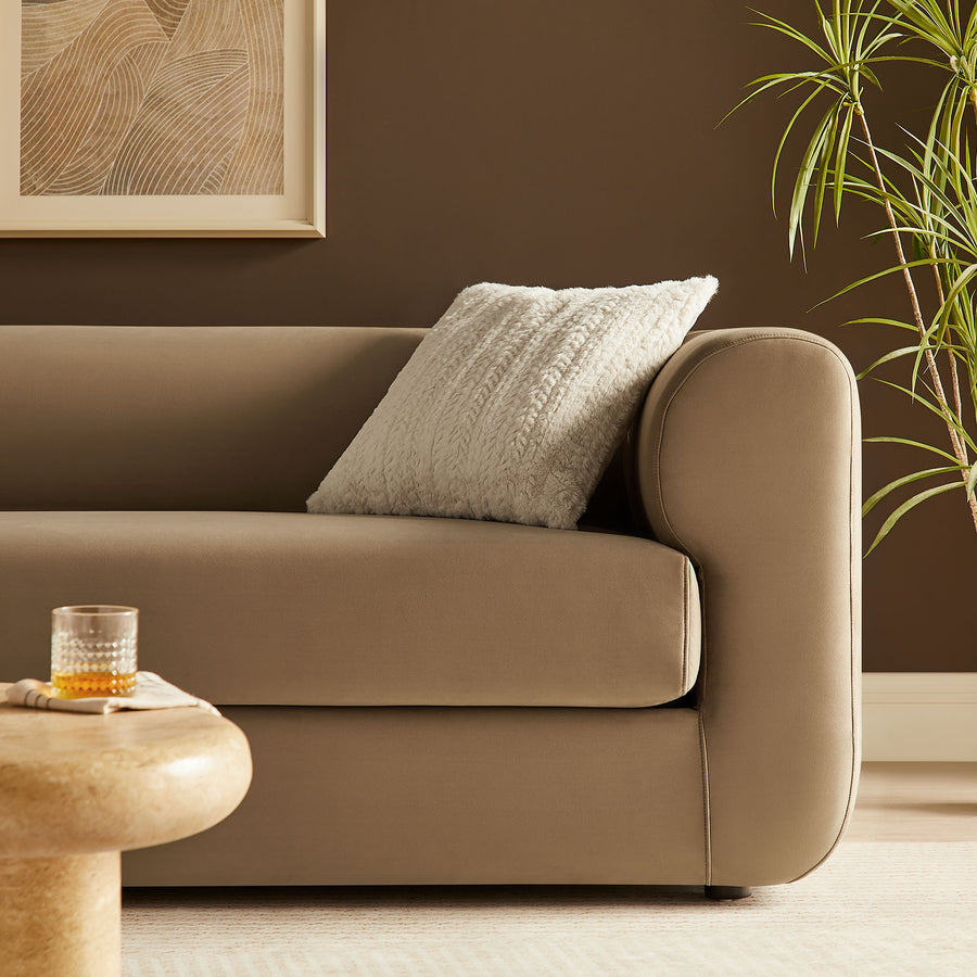 Emrys 89" Performance Velvet Upholstered Sofa in Taupe