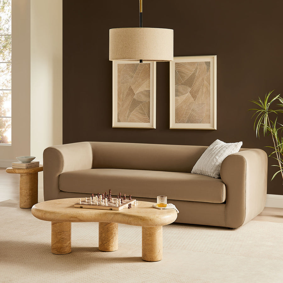 Emrys 89" Performance Velvet Upholstered Sofa in Taupe