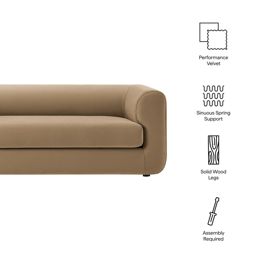 Emrys 89" Performance Velvet Upholstered Sofa in Taupe