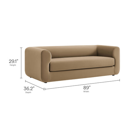 Leif 89" Performance Velvet Upholstered Sofa in Taupe