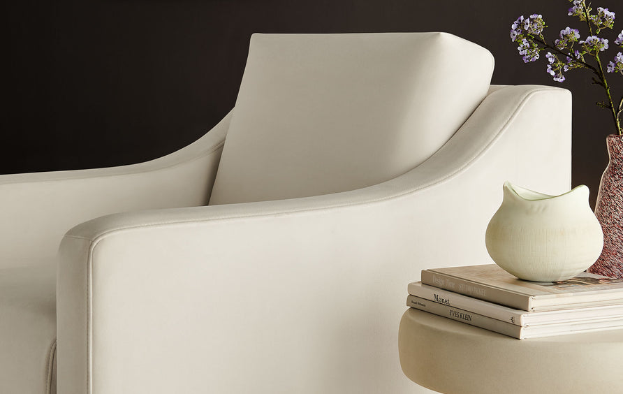 Finnian Performance Velvet Armchair in Alabaster
