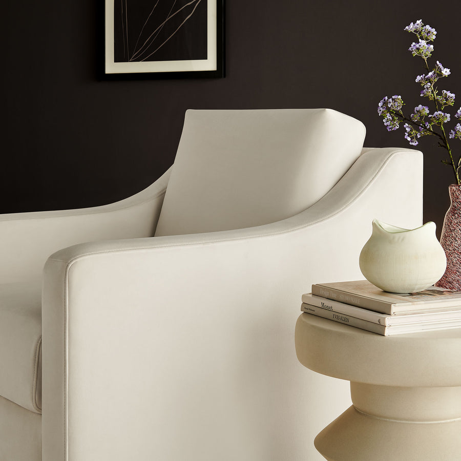 Finnian Performance Velvet Armchair in Alabaster