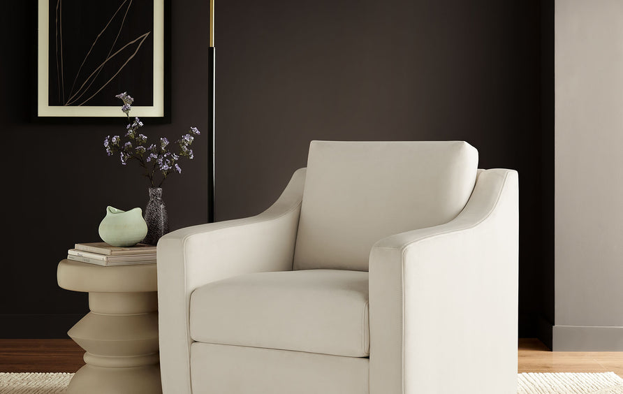 Finnian Performance Velvet Armchair in Alabaster