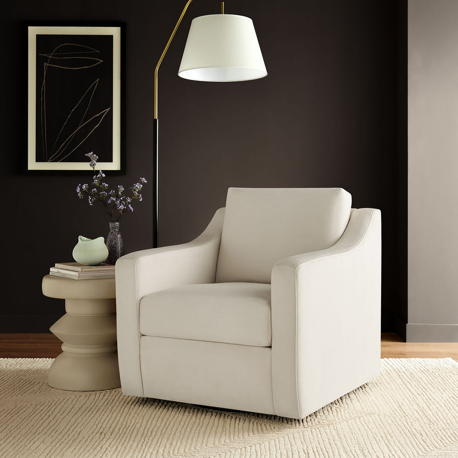 Finnian Performance Velvet Armchair in Alabaster