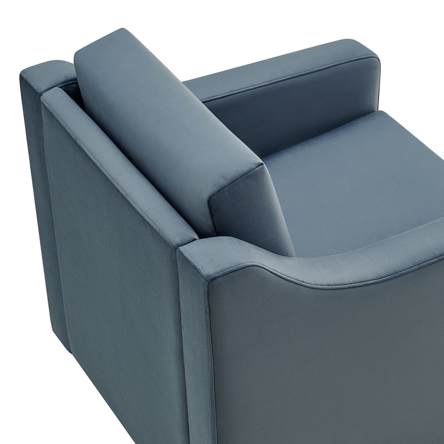 Finnian Performance Velvet Armchair in Cadet Blue