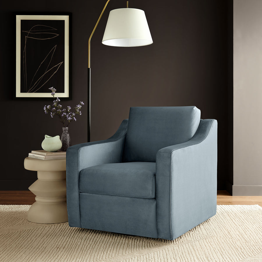 Finnian Performance Velvet Armchair in Cadet Blue