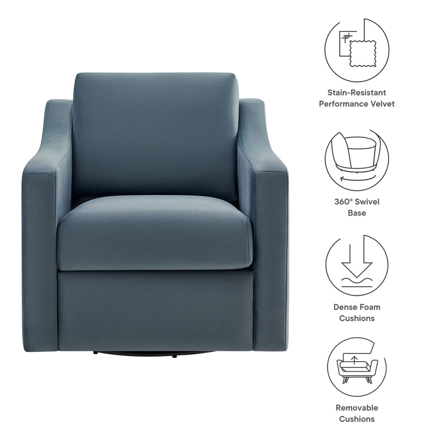 Finnian Performance Velvet Armchair in Cadet Blue