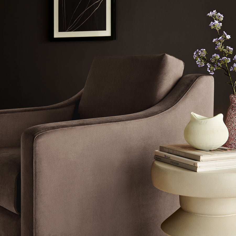 Finnian Performance Velvet Armchair in Chocolate