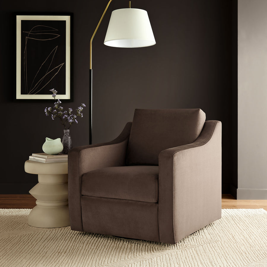 Finnian Performance Velvet Armchair in Chocolate